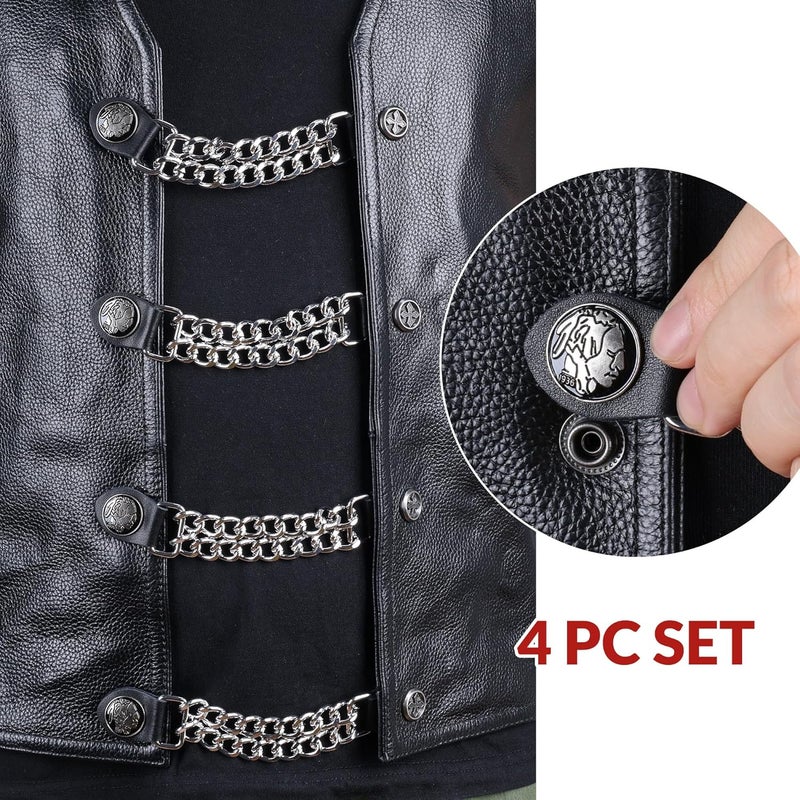 Mirthcos Motorcycle Vest Extenders for Men & Women - 4 PCS Leather Vest Extensions for Biker - Durable Double Chrome Chains - Image 2